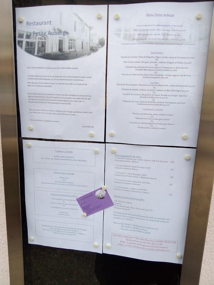RESTAURANT LA PETITE AUBERGE - Menu Image 1